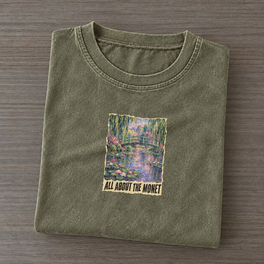 All About The Monet Lily Pond Art Pun Vintage T-shirt – Army Green