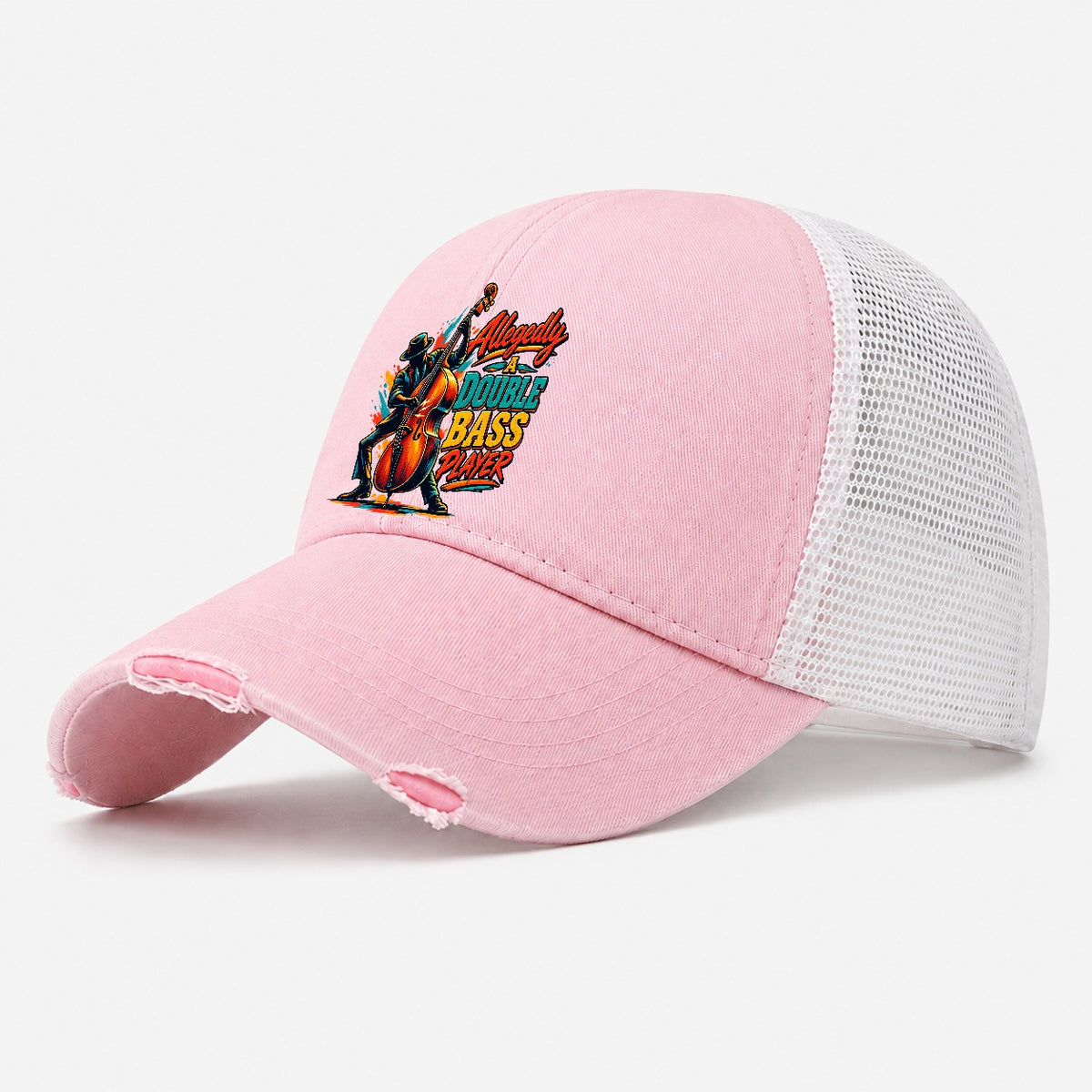 Allegedly A Double Bass Player Music Instruments Washed Trucker Hat – Light Pink