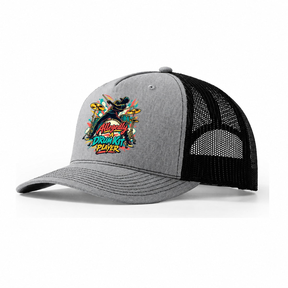 Allegedly A Drum Kit Player Music Instruments Trucker Hat – Sport Grey Black