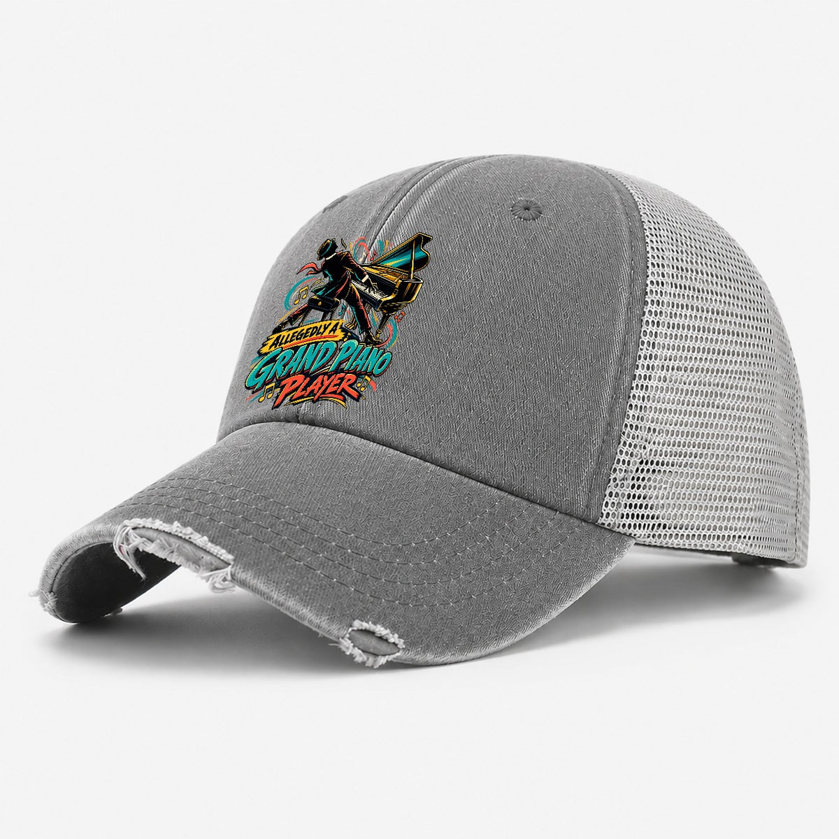 Allegedly A Grand Piano Player Music Instruments Washed Trucker Hat – Grey