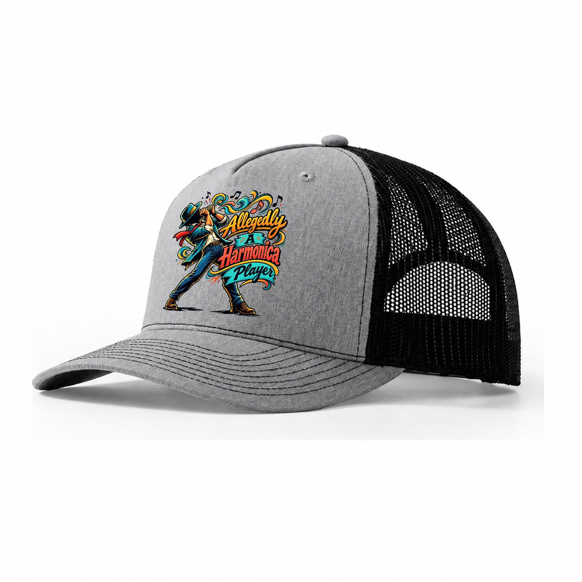Allegedly A Harmonica Player Music Instruments Trucker Hat – Sport Grey Black