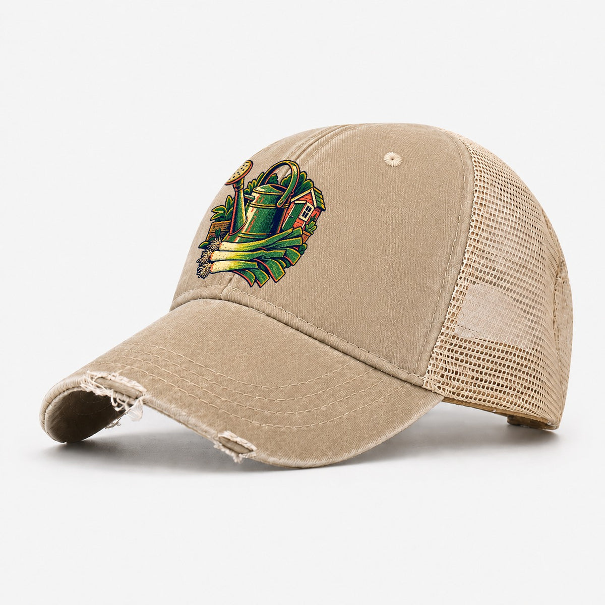 Allotment Shed Watering Can And Leeks Uk Culture Heritage Washed Trucker Hat – Khaki