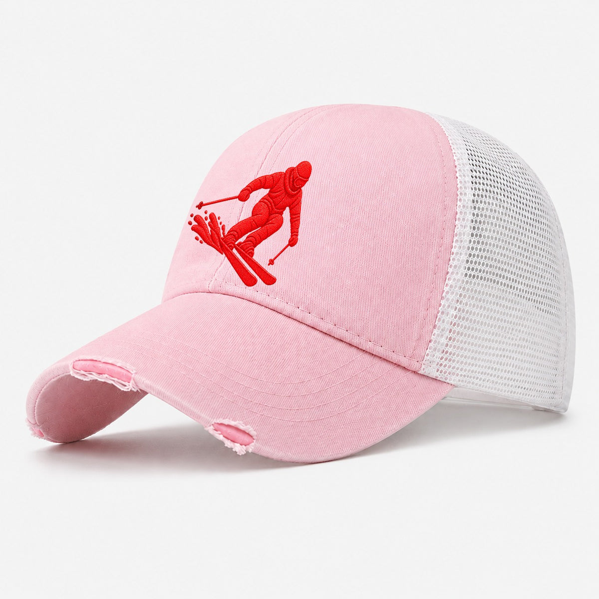 Alpine Skier Deep Carve Micro Motion Mark Washed Trucker Hat – Light Pink
