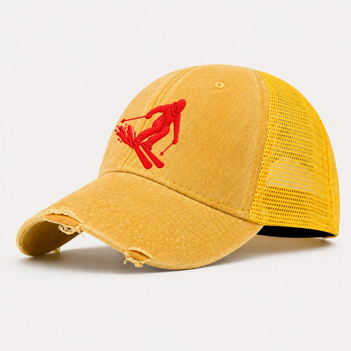 Alpine Skier Deep Carve Micro Motion Mark Washed Trucker Hat – Yellow