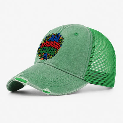 Am Yisrael Chai Anthem Judaism Heritage Washed Trucker Hat – Ink Green
