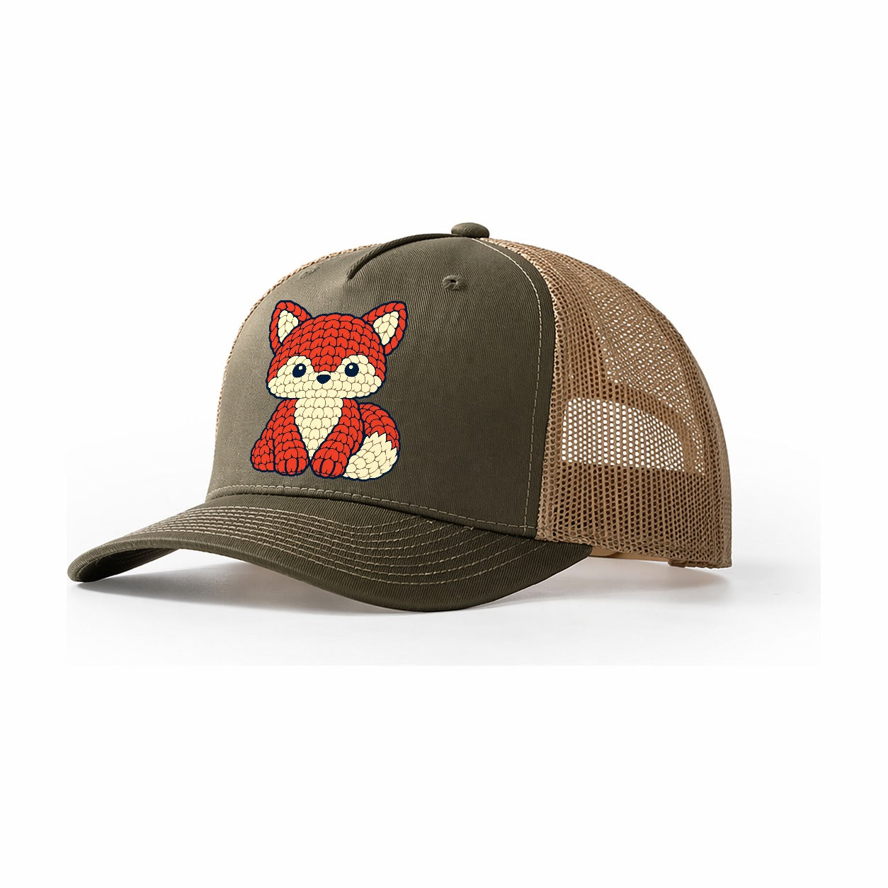 Amigurumi Fox Yarn Crafts Trucker Hat – Olive Khaki