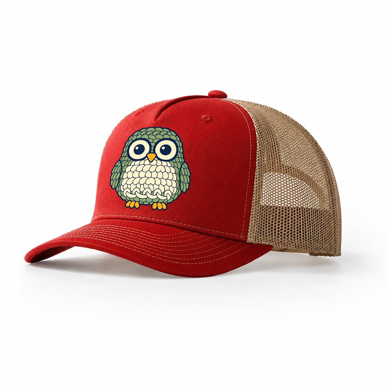 Amigurumi Owl Yarn Crafts Trucker Hat – Red Khaki