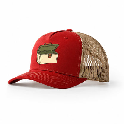 Ammo Box Three Quarter Geocaching Trucker Hat – Red Khaki