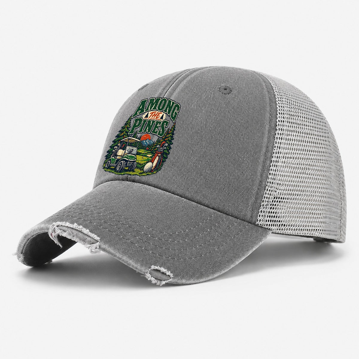 Among The Pines Golf Life Washed Trucker Hat – Grey