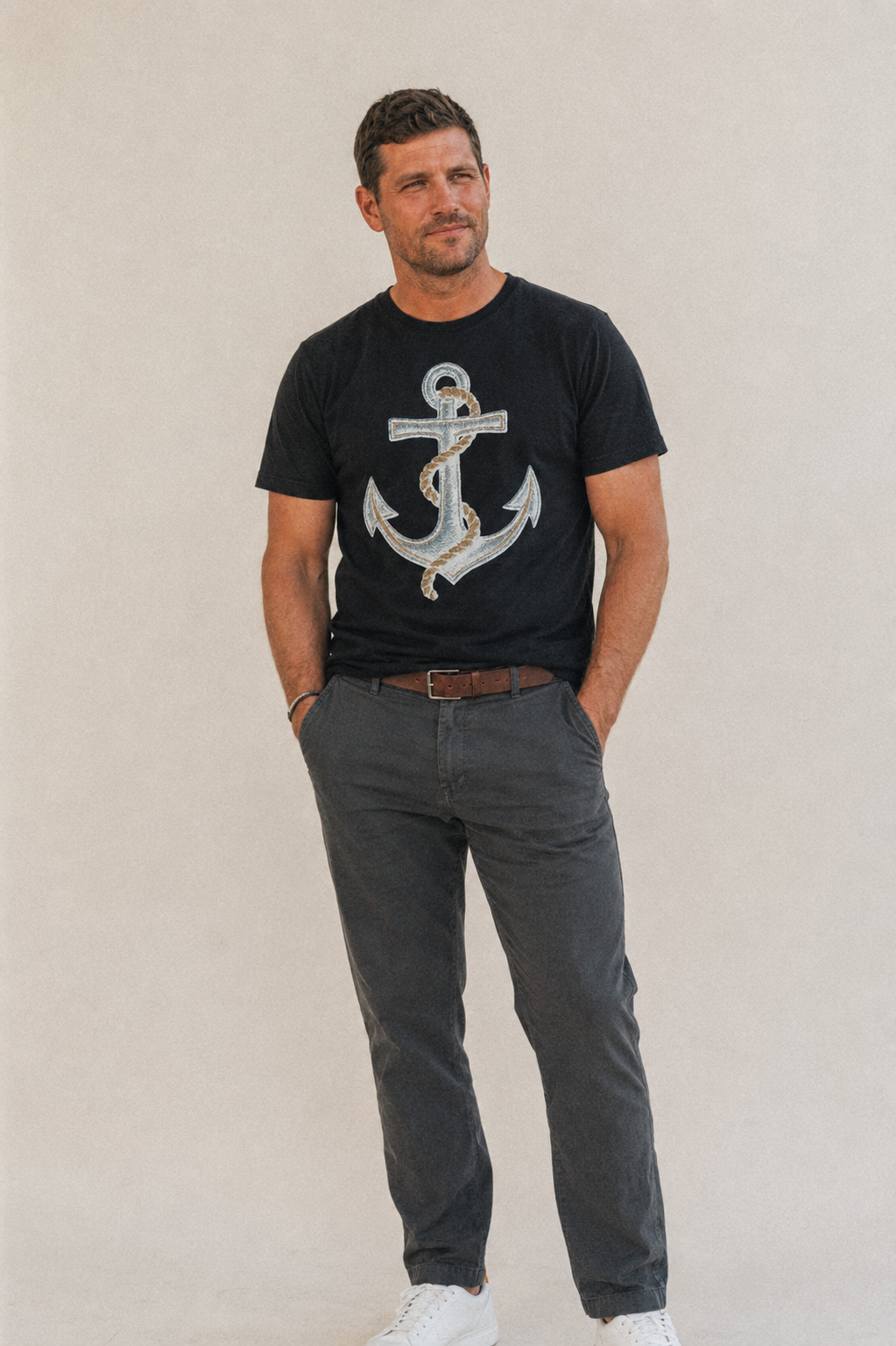 Anchor And Rope Nautical Illustration Classic T-shirt – studio model photo