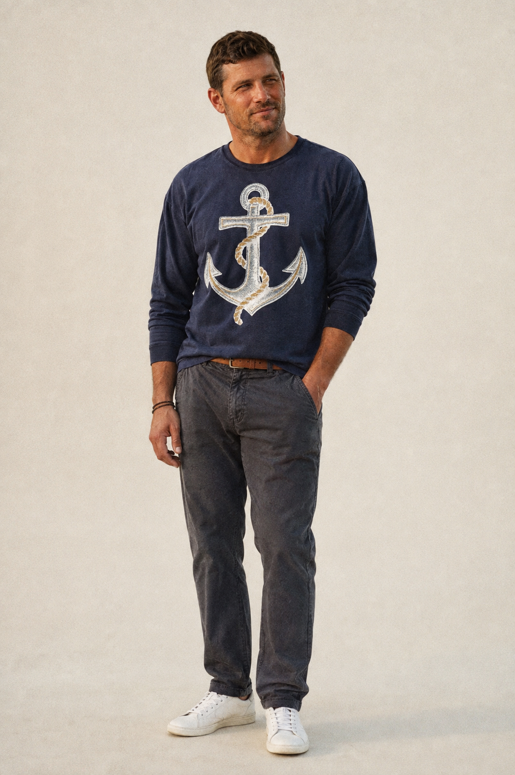 Anchor And Rope Nautical Illustration Fleece Sweatshirt – studio model photo