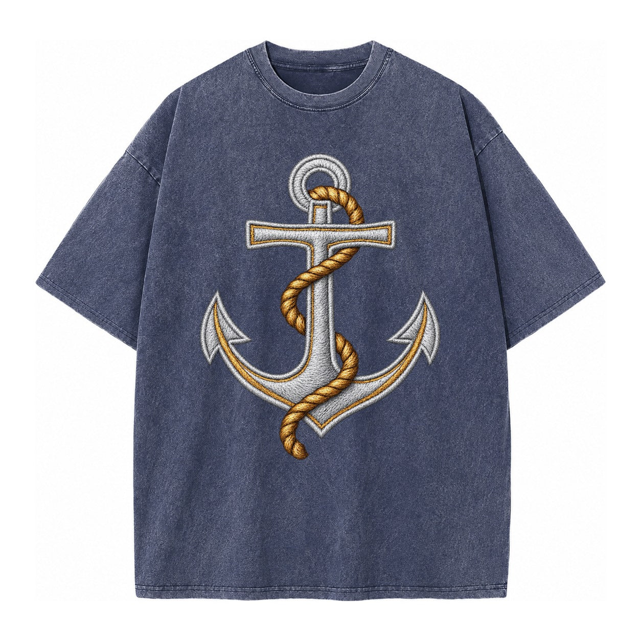 Anchor And Rope Nautical Illustration Vintage T-shirt – Blue