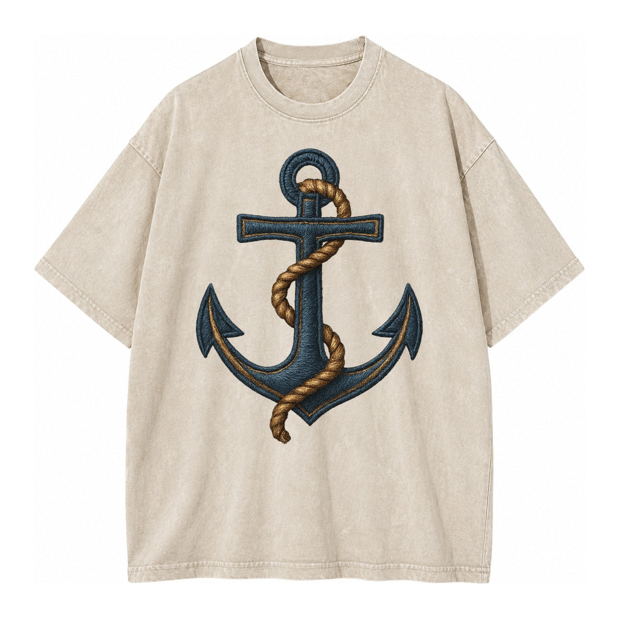 Anchor And Rope Nautical Illustration Vintage T-shirt – Off White