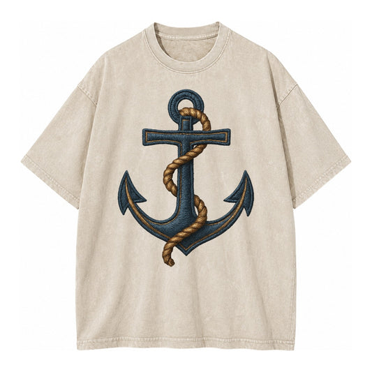 Anchor And Rope Nautical Illustration Vintage T-shirt – Off White