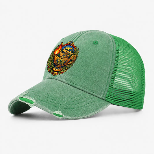 Ancient Oil Lamp Jerusalem Washed Trucker Hat – Ink Green