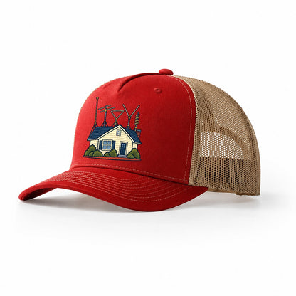 Antenna Filled Garden Amateur Radio Trucker Hat – Red Khaki