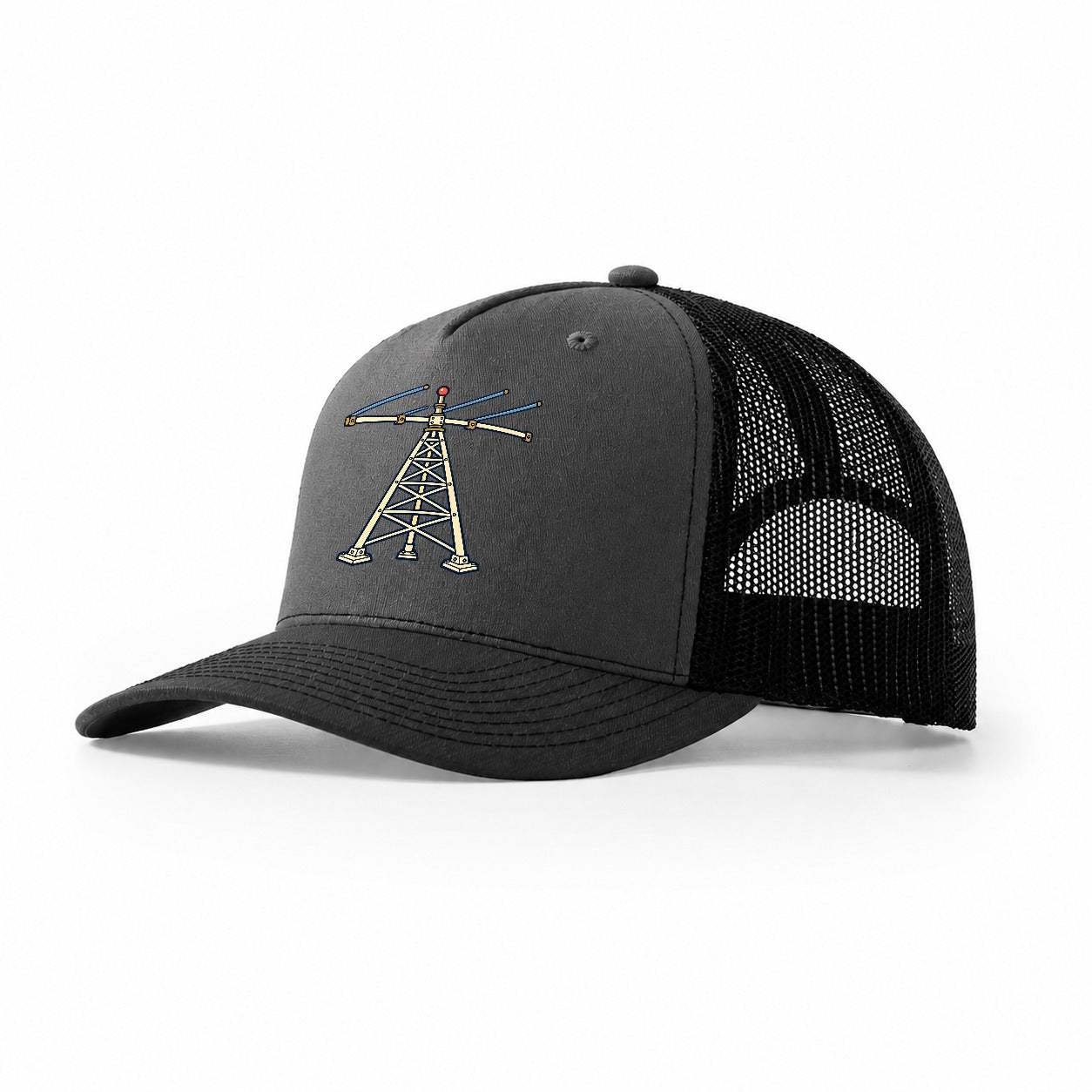 Antenna Tower Silhouette Amateur Radio Trucker Hat – Dark Grey Black