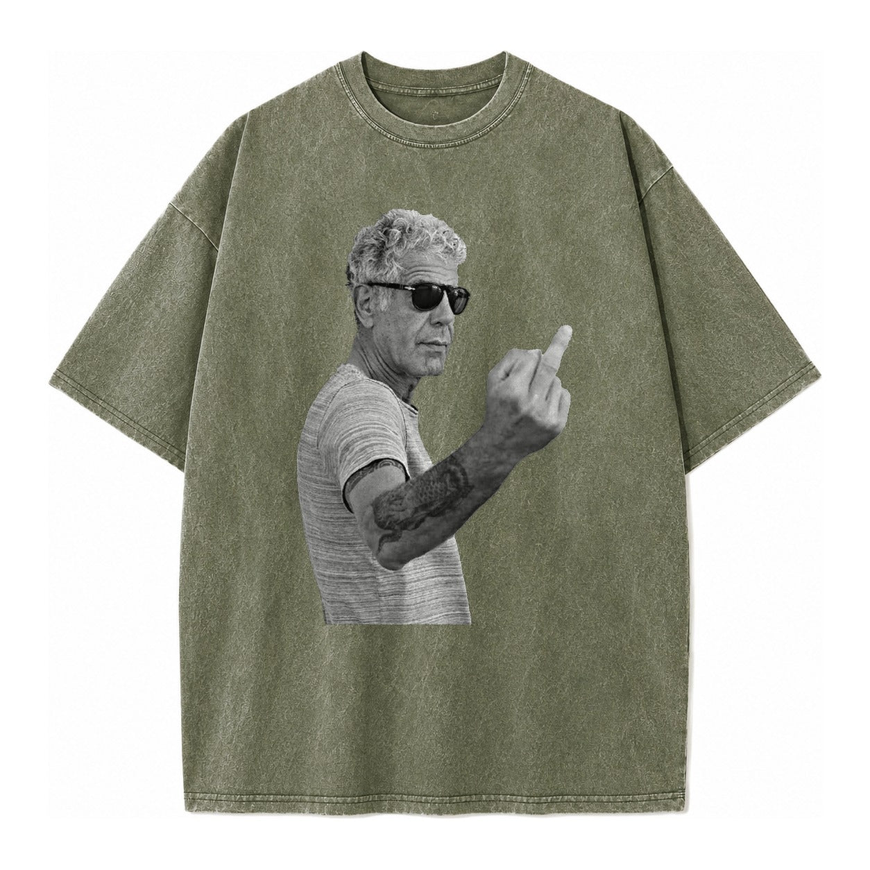 Anthony Bourdain Middle Finger Vintage T-shirt – Army Green