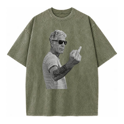 Anthony Bourdain Middle Finger Vintage T-shirt – Army Green