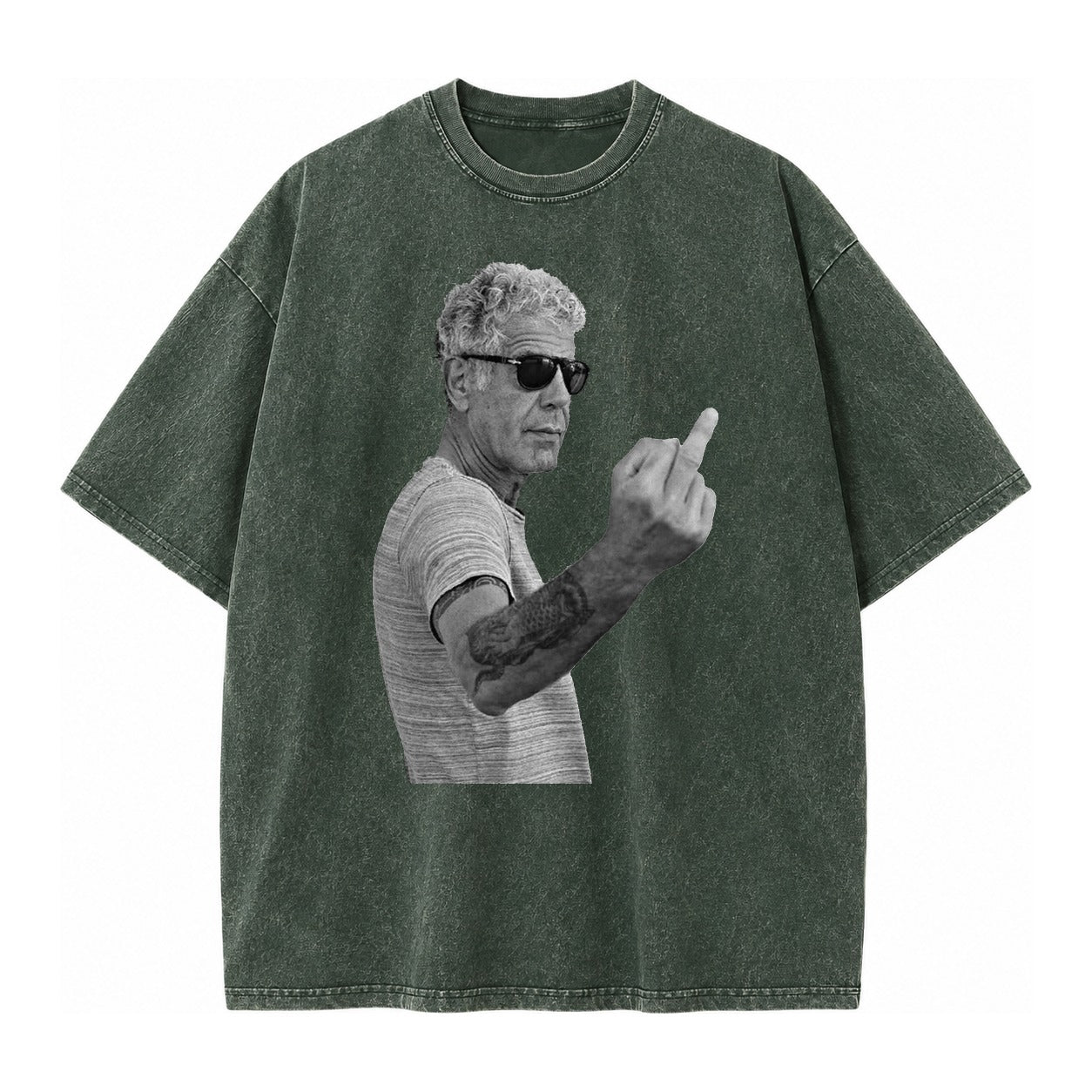 Anthony Bourdain Middle Finger Vintage T-shirt – Forest Mist(Green)
