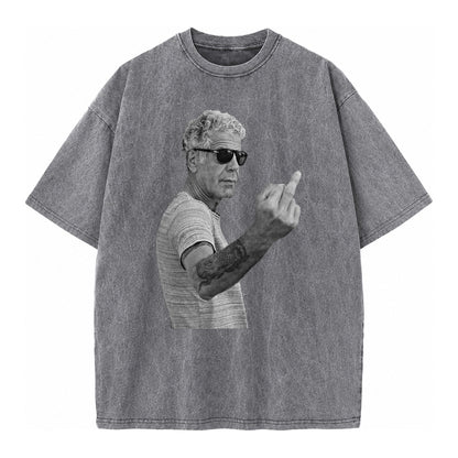 Anthony Bourdain Middle Finger Vintage T-shirt – Grey