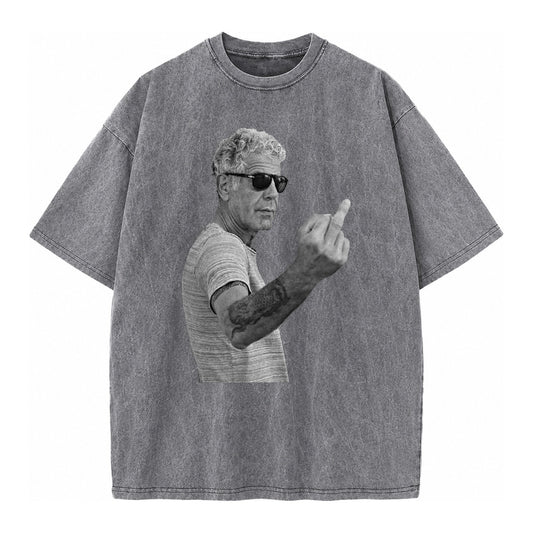 Anthony Bourdain Middle Finger Vintage T-shirt – Grey