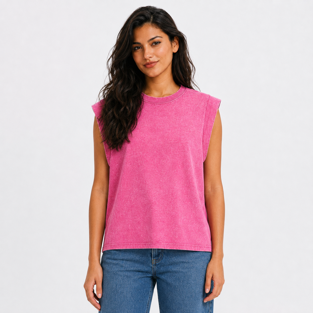 Anthony Bourdain Middle Finger Vintage Washed Tank – pink worn by a model