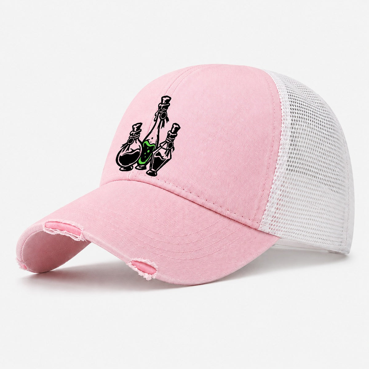 Apothecary Potion Bottle Trio Witch Magic Washed Trucker Hat – Light Pink