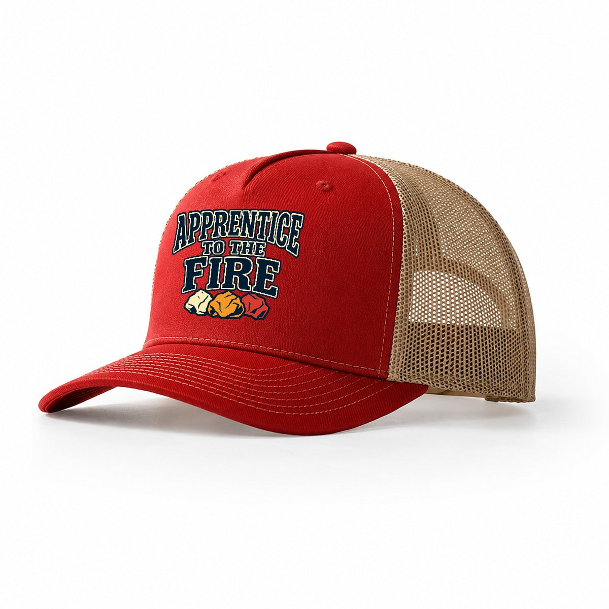 Apprentice To The Fire Blacksmithing Trucker Hat – Red Khaki