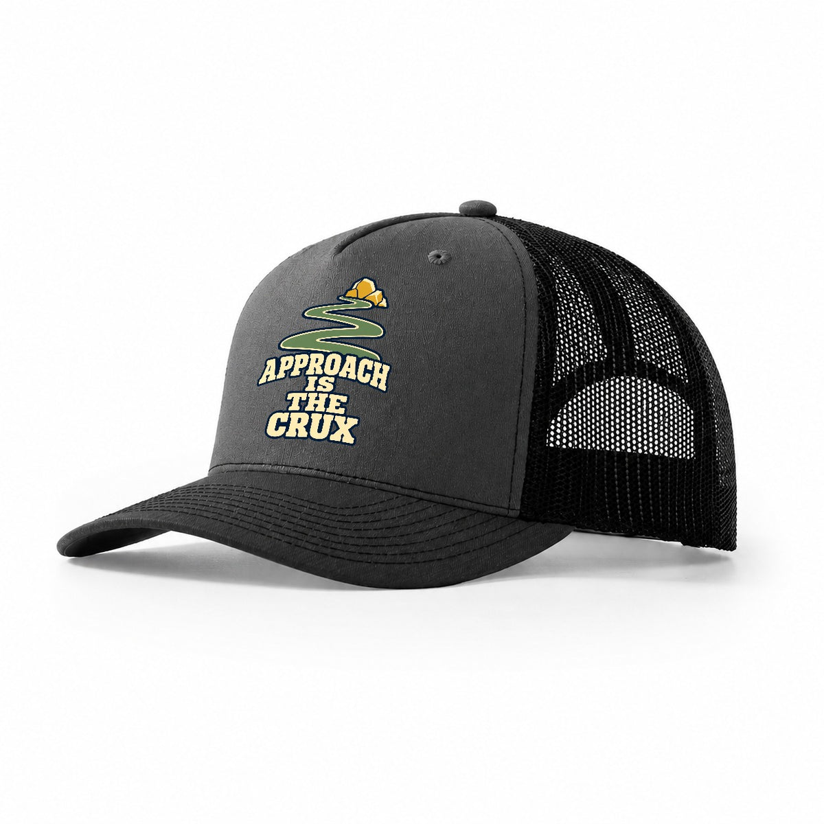 Approach Is The Crux Rock Climbing Trucker Hat – Dark Grey Black