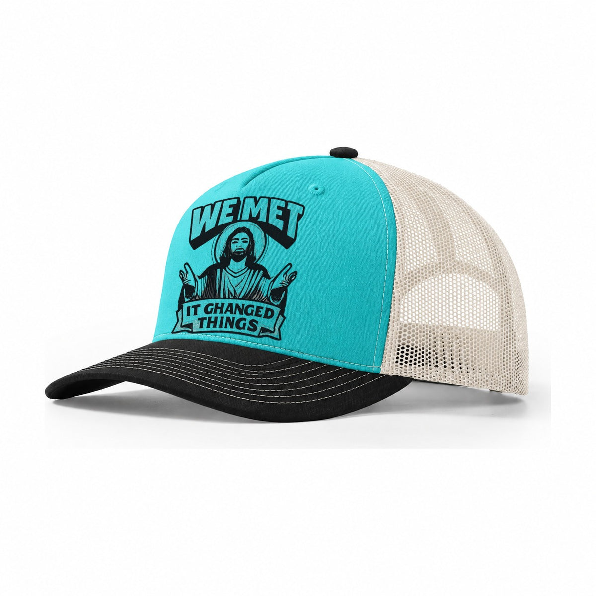 Saint Recalling Turning Point Trucker Hat – Aqua Black White