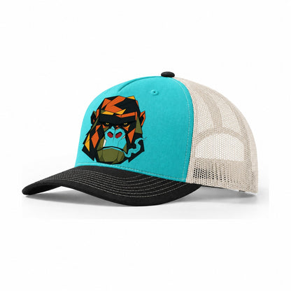 Gorilla Stare Frontal Trucker Hat – Aqua Black White