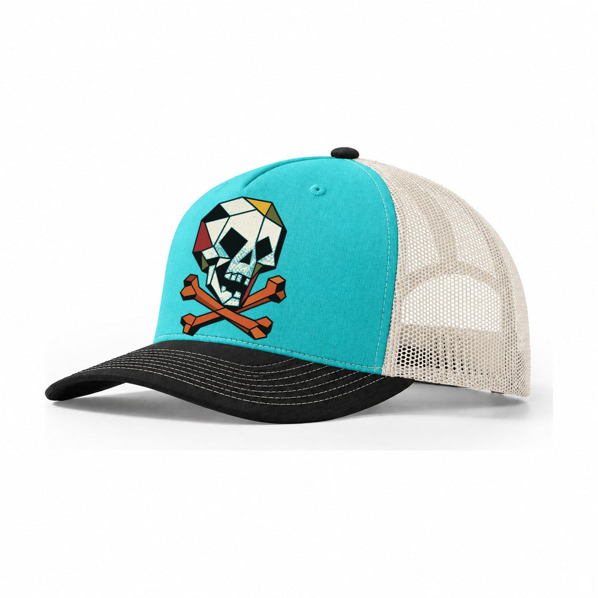 Pirate Skull Crossbones Trucker Hat – Aqua Black White