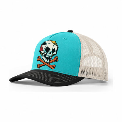 Pirate Skull Crossbones Trucker Hat – Aqua Black White