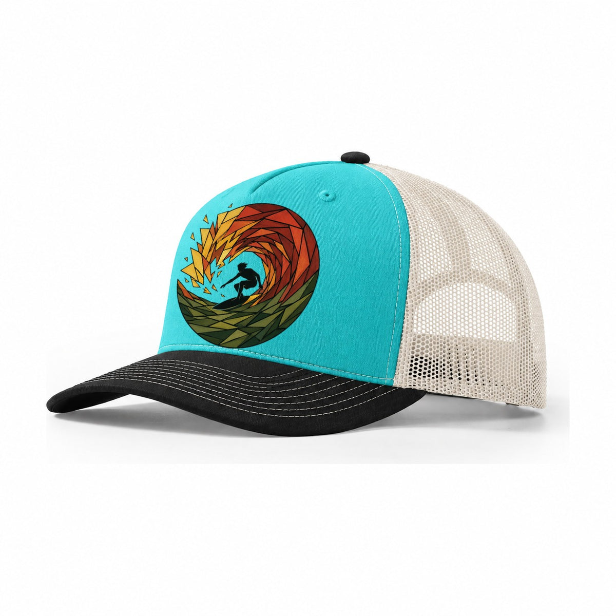 Surfer Barrel Trucker Hat – Aqua Black White