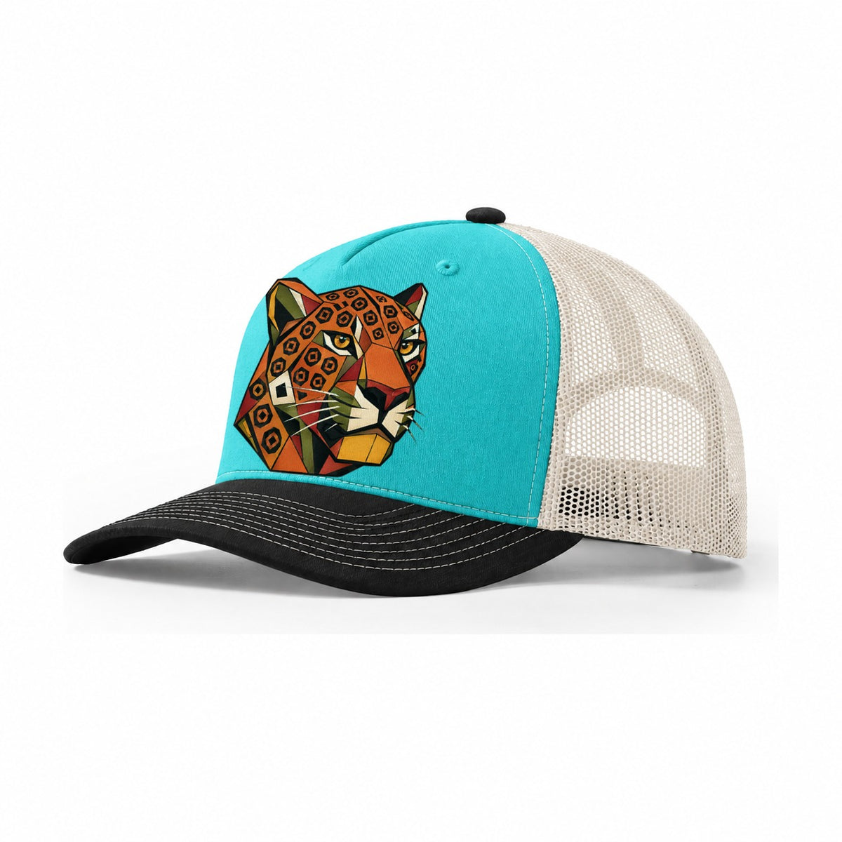 Jaguar Face Spotted Trucker Hat – Aqua Black White