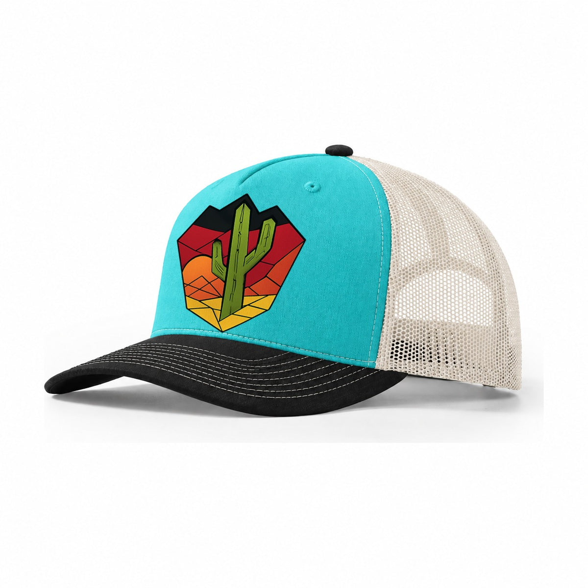 Saguaro Sunset Silhouette Trucker Hat – Aqua Black White