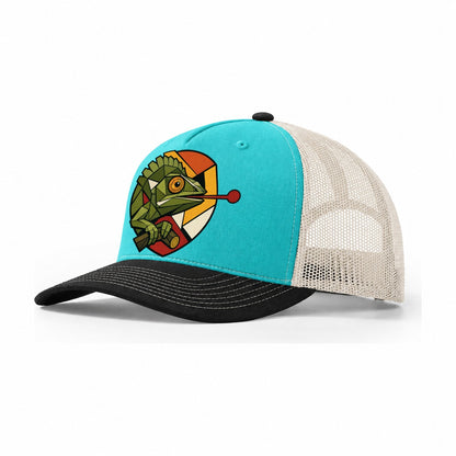 Chameleon Tongue Out Trucker Hat – Aqua Black White