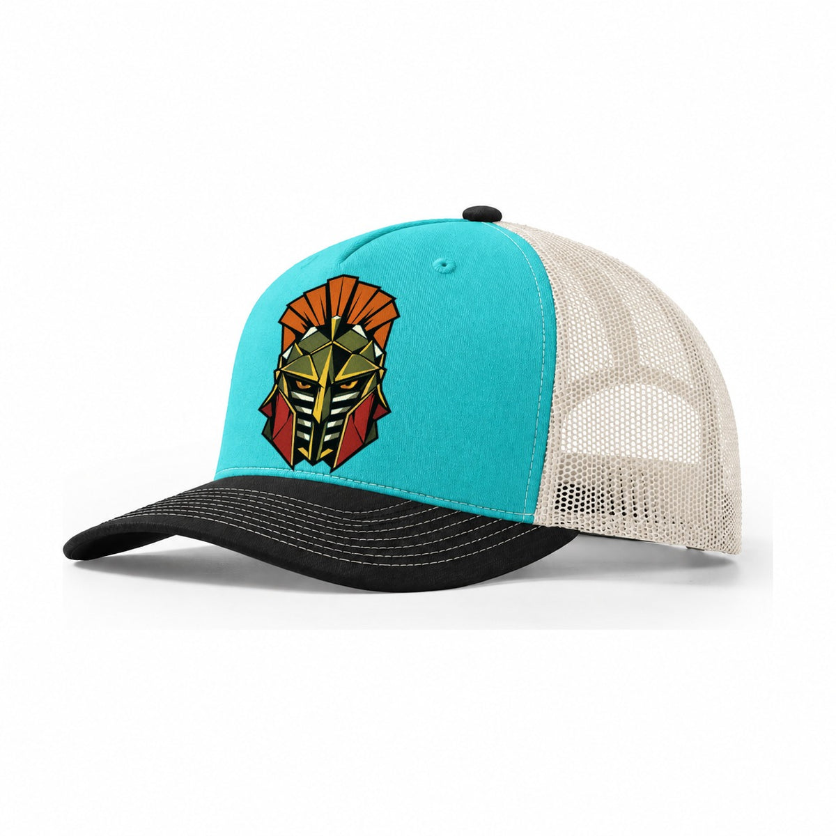 Gladiator Helmet Crest Trucker Hat – Aqua Black White