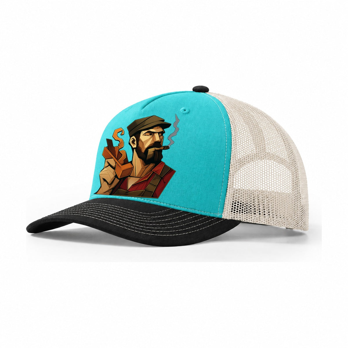 Carpenter Hand Trucker Hat – Aqua Black White