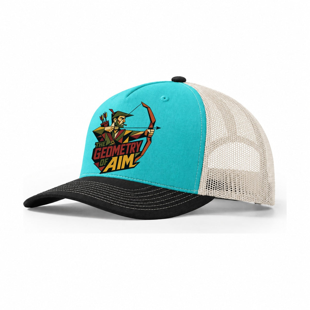 Archer Draw Trucker Hat – Aqua Black White