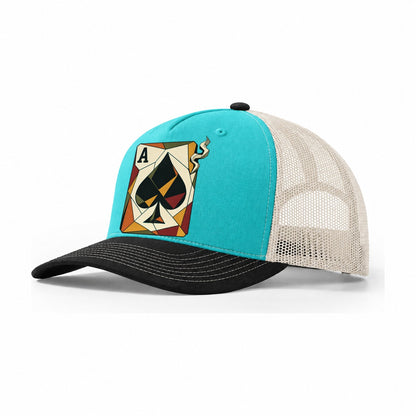 Ace Spades Playing Card Trucker Hat – Aqua Black White