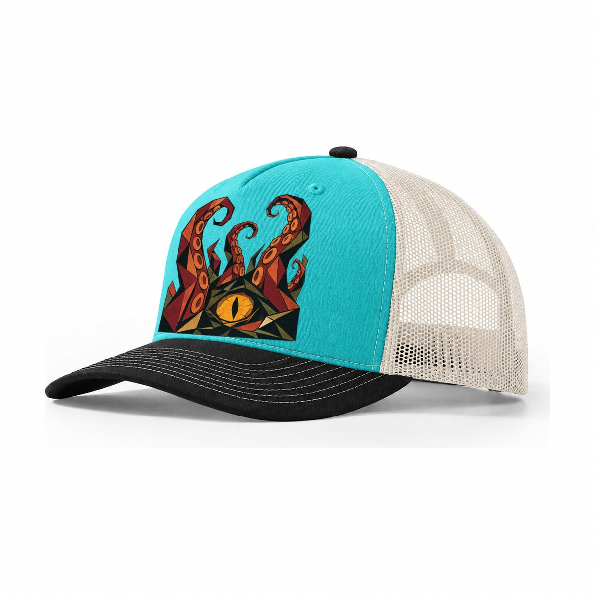 Kraken Tentacles Rising Trucker Hat – Aqua Black White