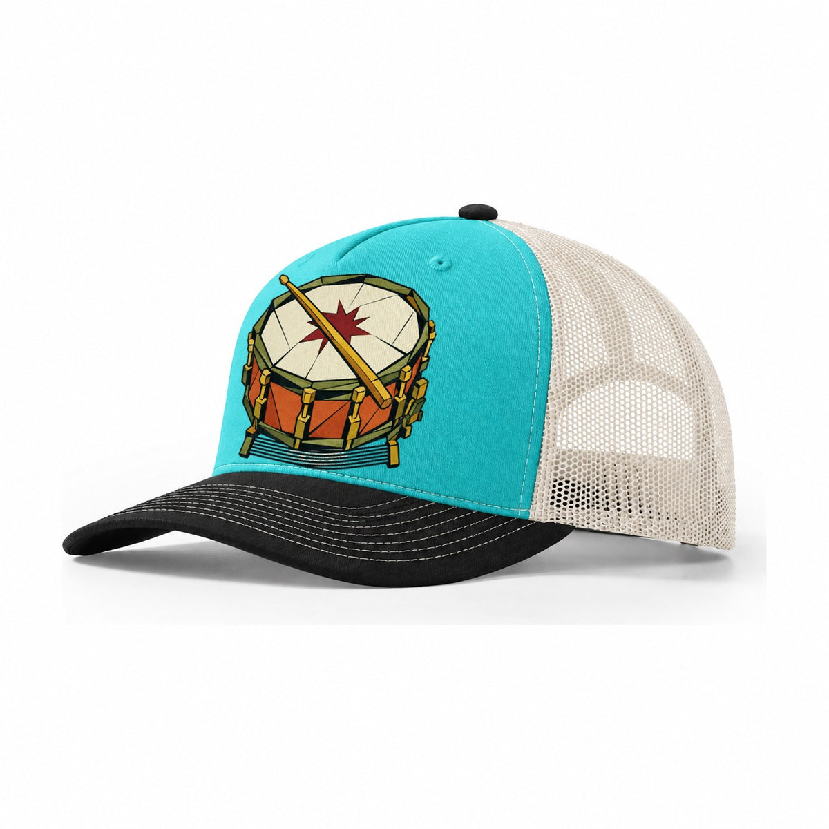 Snare Drum Close Up Trucker Hat – Aqua Black White