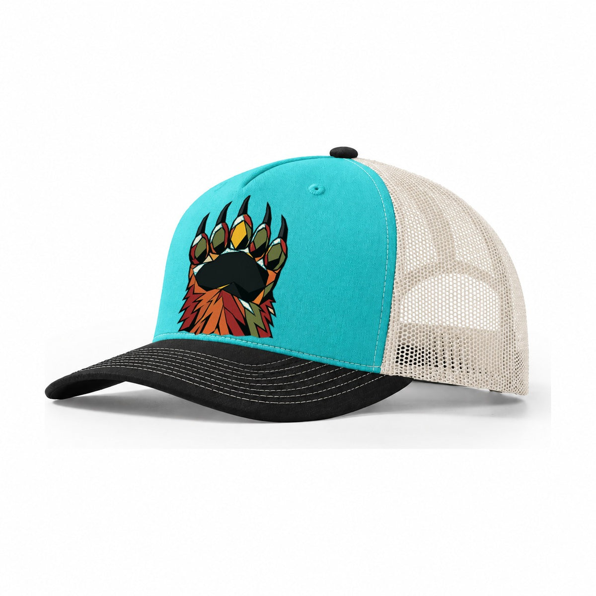 Grizzly Bear Paw Trucker Hat – Aqua Black White