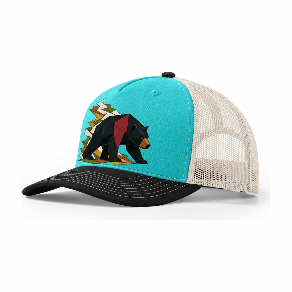 Bear Side Profile Trucker Hat – Aqua Black White