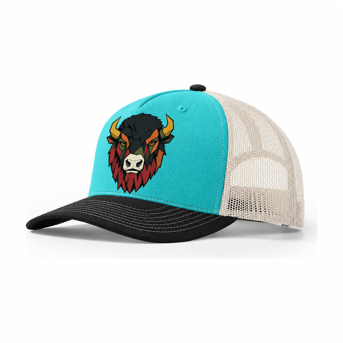 American Buffalo Frontal Portrait Trucker Hat – Aqua Black White