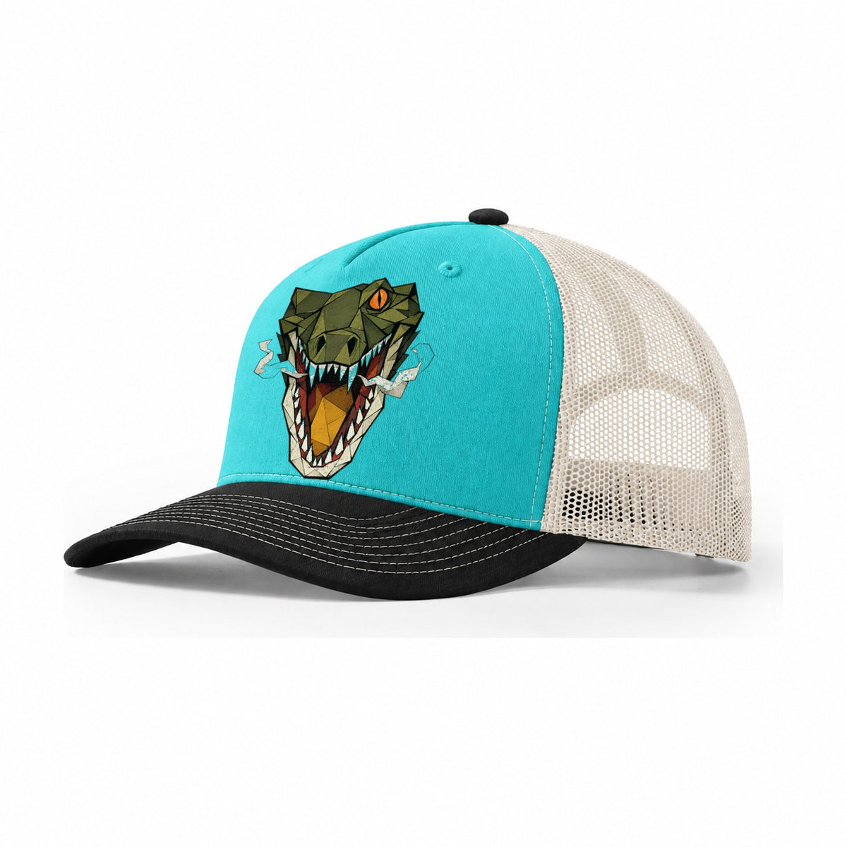 Crocodile Open Jaw Trucker Hat – Aqua Black White