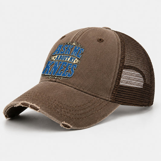 Ask Me About My Knees American Wit Washed Trucker Hat – Coffee