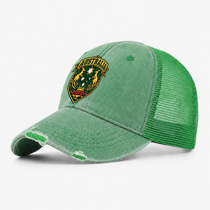 Australia Retro Badge Country Logos Washed Trucker Hat – Ink Green